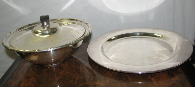 GEORG JENSEN DENMARK STERLING TUREEN & PLATE - 10