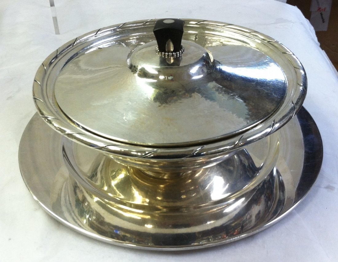 GEORG JENSEN DENMARK STERLING TUREEN & PLATE - 3