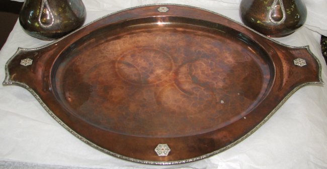 ARTS & CRAFTS SILVER & COPPER VASES & TRAY - 5