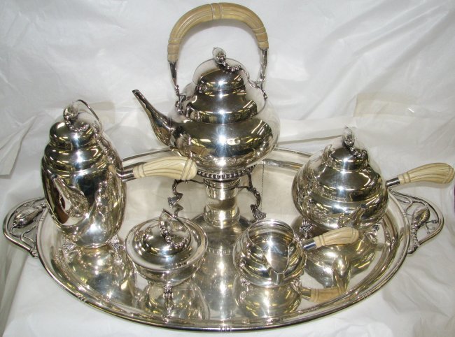 STERLING SILVER TEA SERVICE STYLE OF GEORG JENSEN - 2