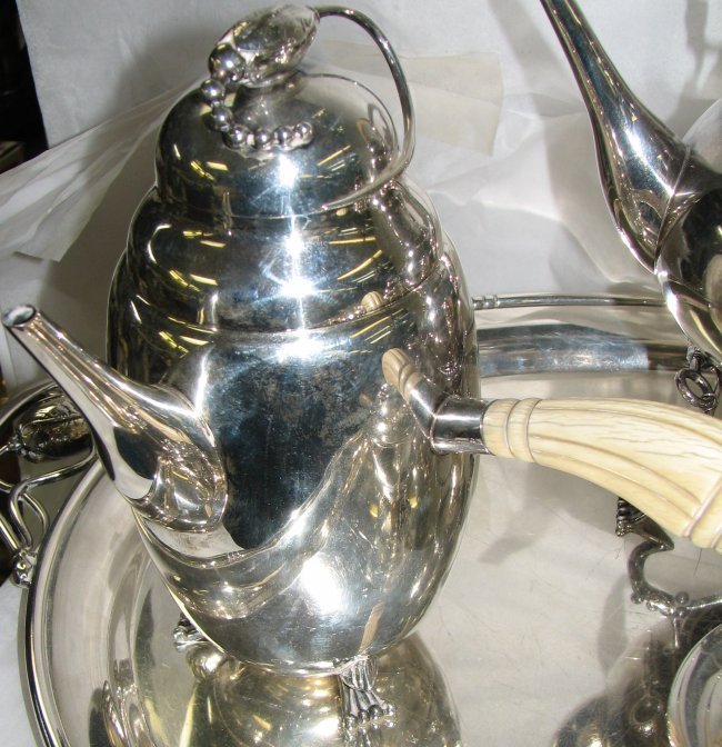 STERLING SILVER TEA SERVICE STYLE OF GEORG JENSEN - 5