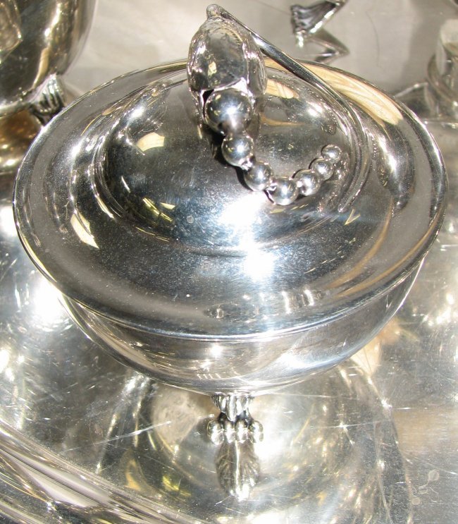 STERLING SILVER TEA SERVICE STYLE OF GEORG JENSEN - 6