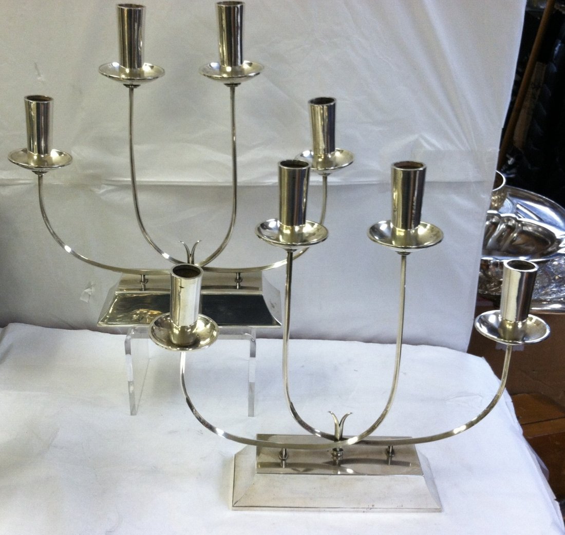 PAIR OF HAND WROUGHT STERLING SILVER CANDELABRA - 3