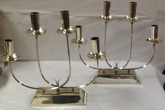 PAIR OF HAND WROUGHT STERLING SILVER CANDELABRA - 4