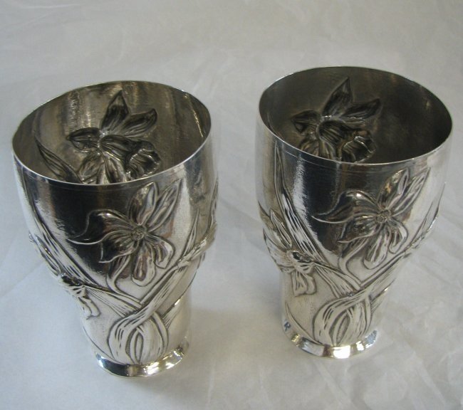 PAIR TIFFANY STERLING SILVER ART NOUVEAU GOBLETS