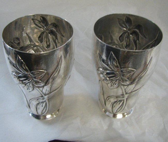 PAIR TIFFANY STERLING SILVER ART NOUVEAU GOBLETS - 2