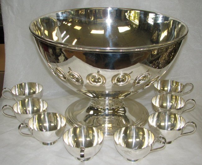 TIFFANY STERLING SILVER PUNCH BOWL & CUPS - 7