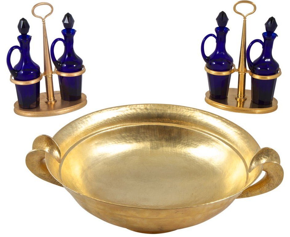 PAMPALONI HAND HAMMERED SILVER CENTERPIECE & CRUETS