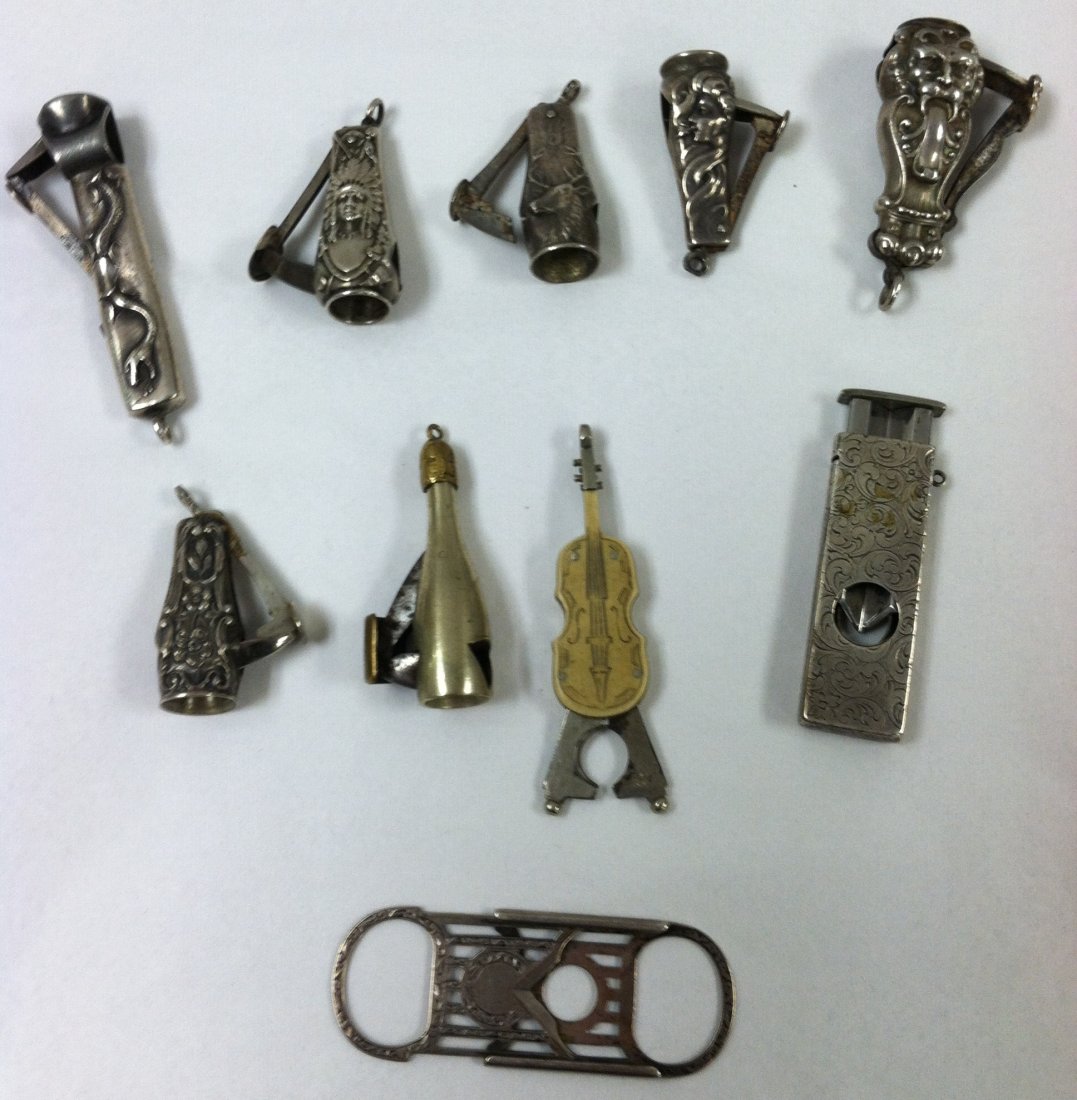 10 RARE SILVER CIGAR CUTTERS: 10 RARE SILVER CIGAR CUTTERS