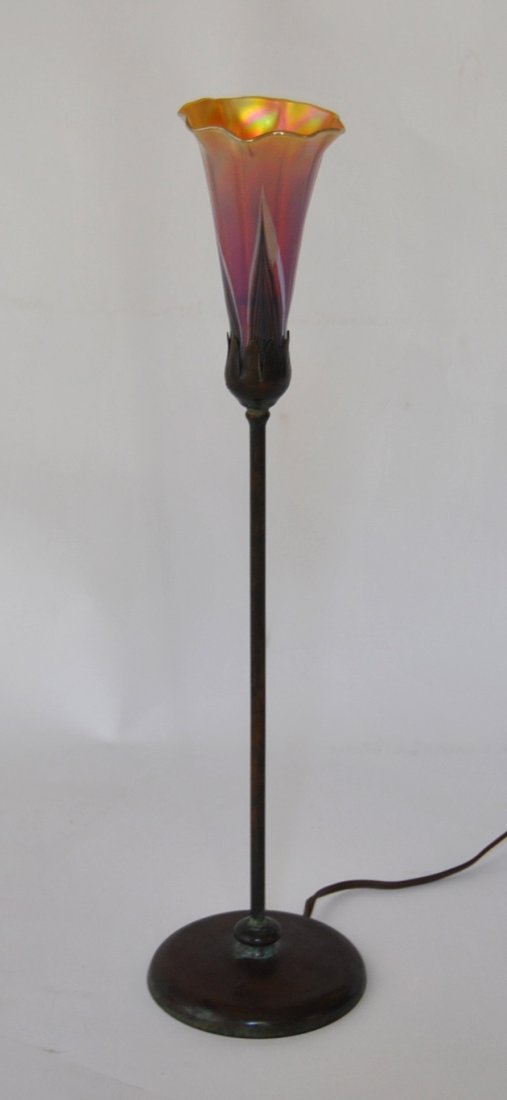 Stick Base Lamp Marked "Tiffany Studios": Stick Base Lamp; Marked "Tiffany Studios" (new); 18.75" total heigth