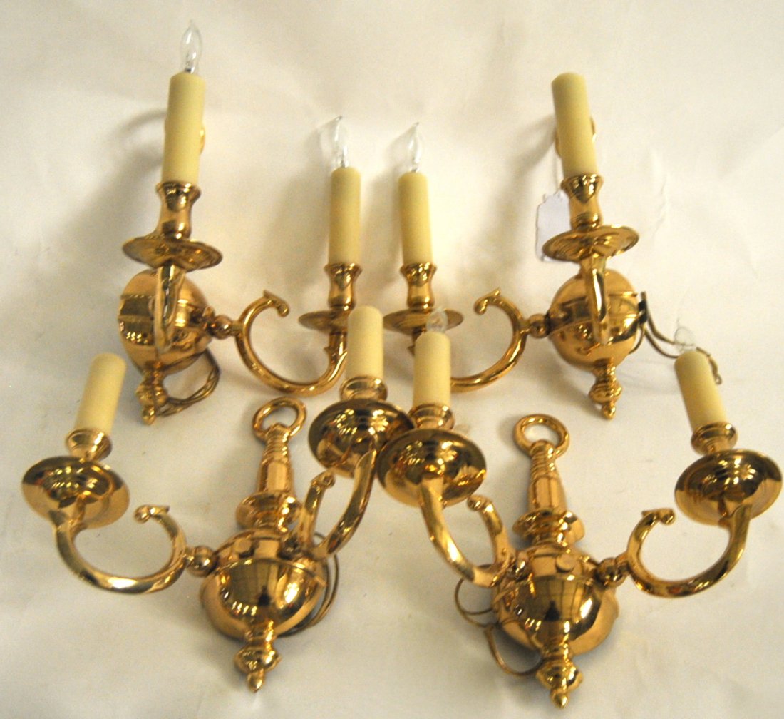 Two Pair of Brass Wall Sconces: 2 Pair of Brass Wall Sconces