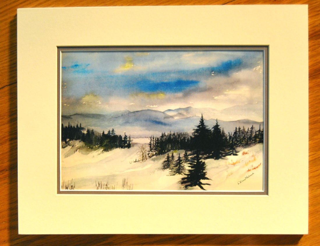 Signed Watercolor of Winter Scene: Signed Watercolor of Winter Scene