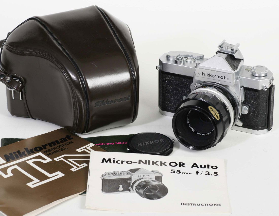 Nikon Nikkormat FTn with 55mm f3.5 Macro: Nikon Nikkormat FTn with 55mm f3.5 Micro-Nikkor Lens, Nikon Hard Case and Lens Cap. No Dents or Damage, Shows Very Little use. Shutter Works Fine, Clean Glass, No Fungus. Meter Seems to Work.