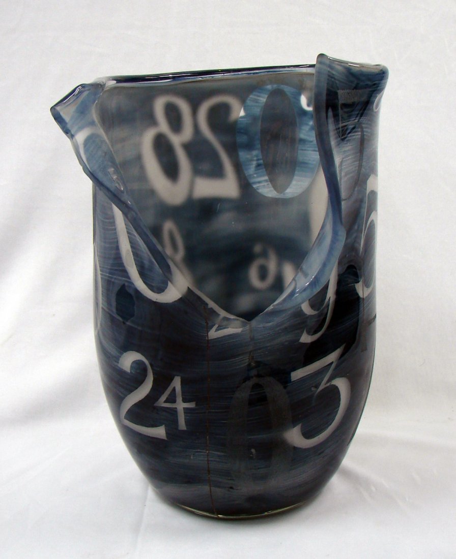 "50, five-oh" by Bridget Boss Art Glass Sculpture: Boss, Bridget (American, 20th Century) Glass vase with cut and outward folded lip measuring 13" height by 10" width. Signed "Bridget Boss"; titled "50, five-oh"; and dated "2000".