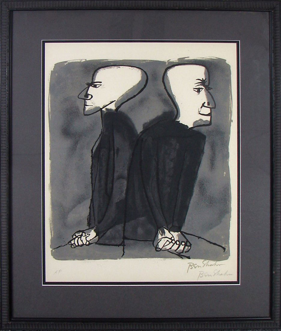 "Partings Long Seen Coming" by Ben Shahn Lithogra: Shahn, Ben (Lithuanian / American, 1898–1969) "Partings Long Seen Coming" 1968. A lithograph from the twenty-four (24) print folio "For the Sake of A Single Verse" Signed in the plate and in pencil