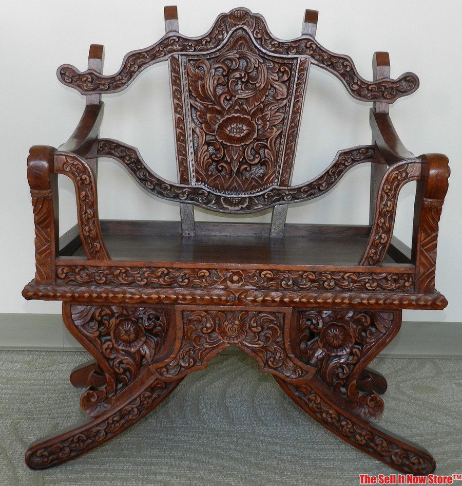 Late 19 C. Chinese Ancestral Carved Wood Throne Chair