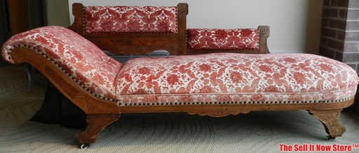 Antique Wood Victorian Era Fainting Couch Furniture