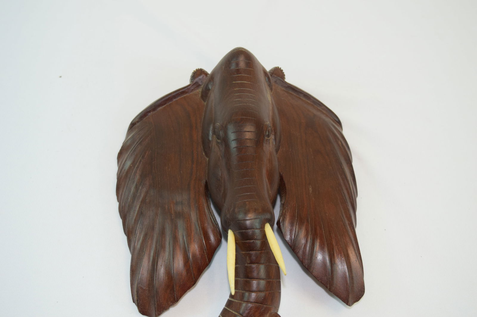 Hand Carved Wooden Elephant Wall Hanging Statue 14" x 10" x 4" (1 of 9)