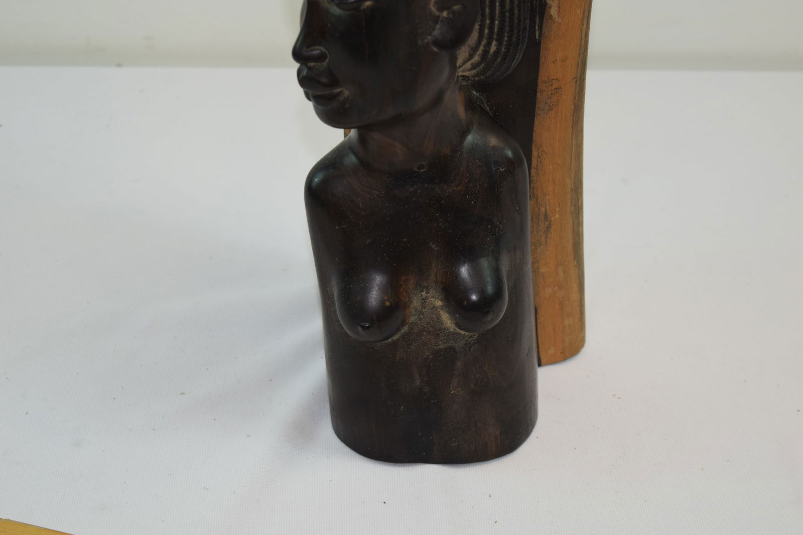 Hand-carved solid Ebony bust and body sculpture on ironwood 13" x 5" x 6": Hand-carved solid Ebony bust and body sculpture on ironwood 13" x 5" x 6"