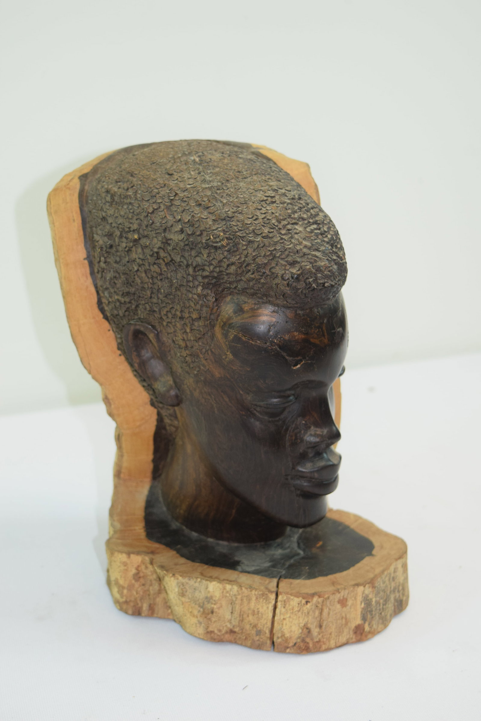 African Hand carved, wood male bust tribal solid wood sculpture on ironwood 8" x 7" x 11" (1 of 11)