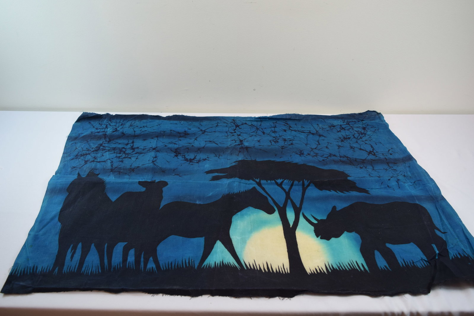 Unsigned unframed African Night time Safari Batik Cloth (1 of 16)