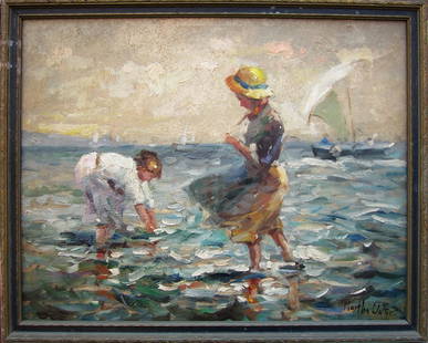 Martha Walter: Wading Oil on board 11"x16" Martha Walter (1875-1976) Notes; Titled on reverse by the artist. Provenance: Smith Family Collection Armonk, NY