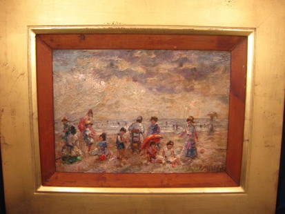 Martha Walter: Afternoon at the Beach Oil on canvasboard 9 3/4"x 13 3/4" Martha Walter (1875-1976) Provenance; New York City Estate, Leslie Hindman Auctioneers, Chicago