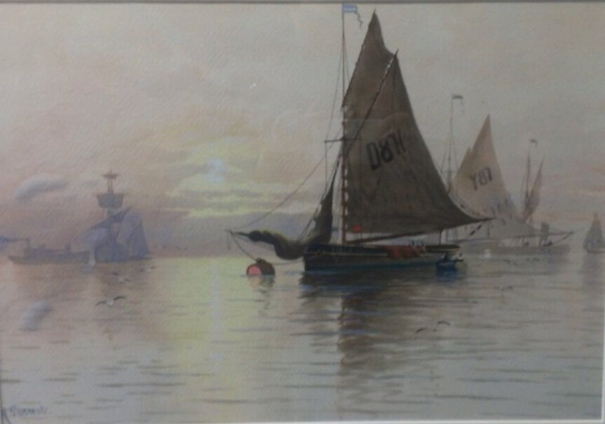 Ross Sterling Turner: Racing Ships Watercolor on paper 13"x19" Ross Sterling Turner (American 1847-1915)