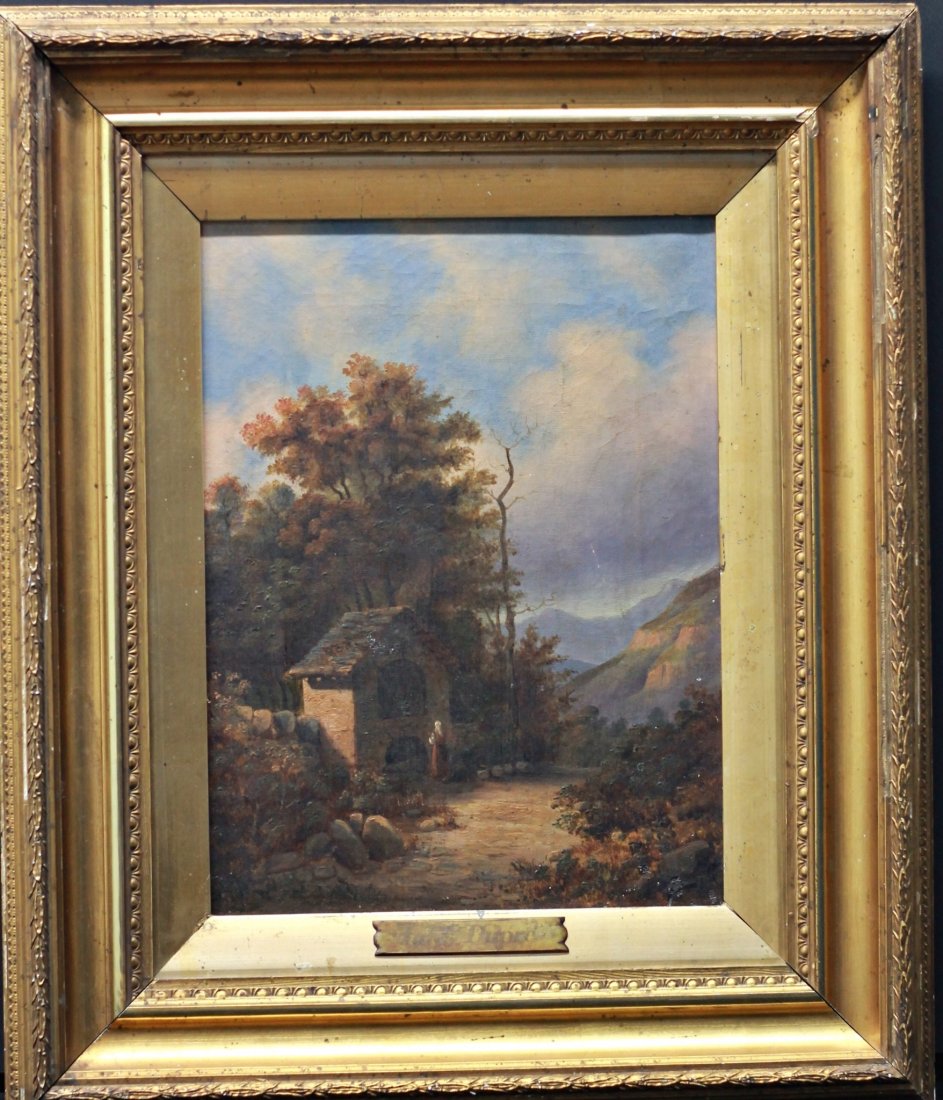 Jules Dupre: Cottage Scene oil on canvas - 9 5/8"x12 3/4" Jules Dupre (French 1811-1889) Signed verso