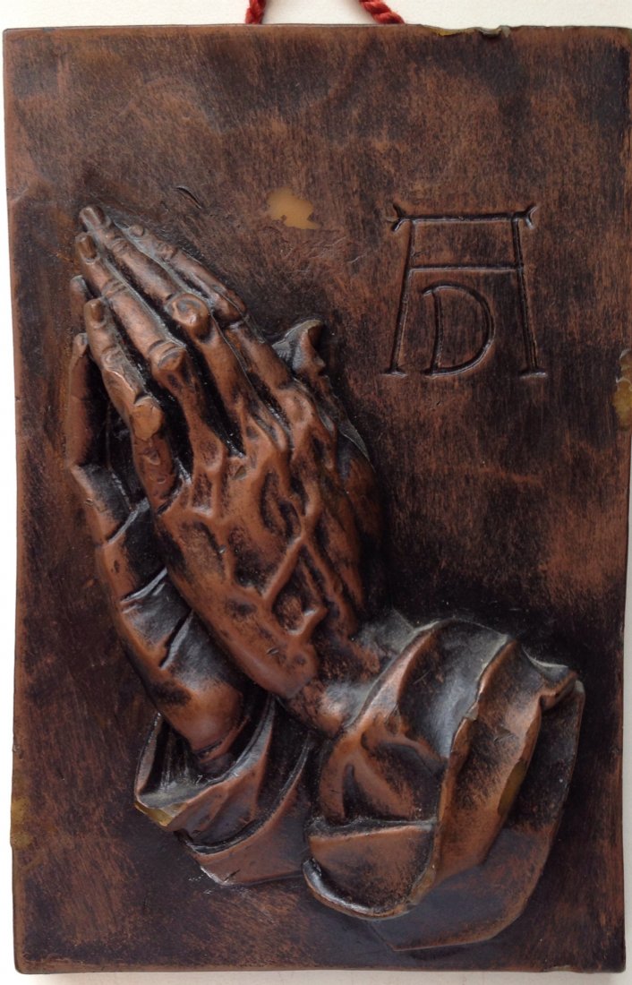 After Albrecht Durer: Praying Hands wax mold After Albrecht Durer (1471-1528) Wax and bronze colored paint 7"x4 1/2"