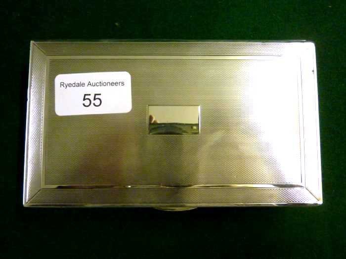 Birmingham silver hallmarked rectangular cigarette : Birmingham silver hallmarked rectangular cigarette box, with wood lined interior and engine turned detail to the top