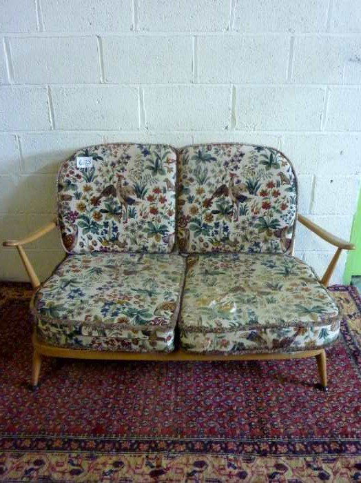 Ercol 2 seat hooped back light wood sofa.: Ercol 2 seat hooped back light wood sofa.