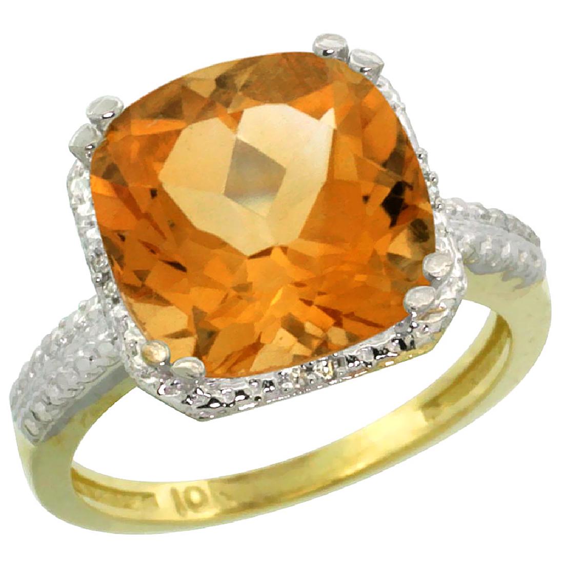 Natural 5.96 ctw Citrine & Diamond Engagement Ring 10K: REF-32Z4Y ---- SKU:SC-CY909145 ---- Manufacturer's Suggested Retail Price - $1000.00 ---- Natural 5.96 ctw Citrine & Diamond Engagement Ring 10K Yellow GoldGemstone: Natural cushion-cut Citrine @ 5.94