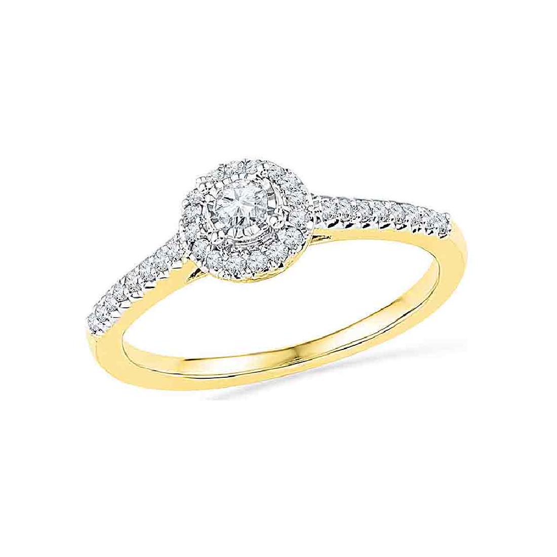 0.25 CTW Diamond Solitaire Halo Promise Bridal Ring: REF-22N4F- SKU: GD100320 ---- 0.25 CTW Diamond Solitaire Halo Promise Bridal Ring 10KT Yellow Gold Manufacturer's Suggested Retail Price: $880.00 Mainstone Type: Diamond @ 0.07ct Mainstone Color: I-J 