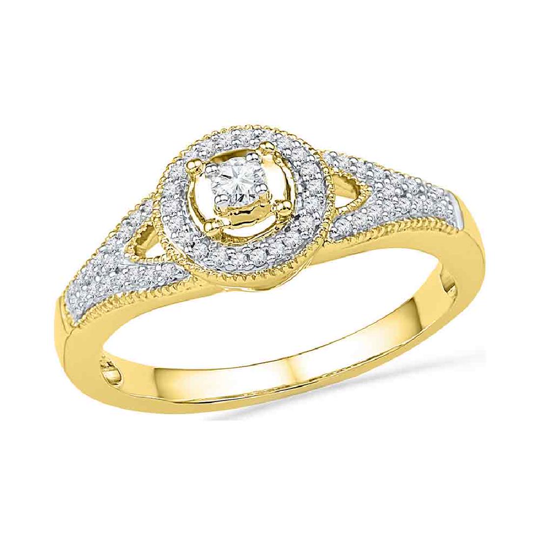 0.25 CTW Diamond Encircled Solitaire Milgrain Promise: REF-26M9H- SKU: GD100285 ---- 0.25 CTW Diamond Encircled Solitaire Milgrain Promise Bridal Ring 10KT Yellow Gold Manufacturer's Suggested Retail Price: $1060.00 Mainstone Type: Diamond @ 0.08ct Mainst
