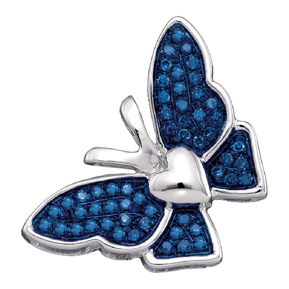 0.16 CTW Blue Color Diamond Butterfly Bug Pendant 10KT: REF-14Y9X- SKU: GD75079 ---- 0.16 CTW Blue Color Diamond Butterfly Bug Pendant 10KT White Gold Manufacturer's Suggested Retail Price: $590.00 Mainstone Type: Colored Blue Diamond @ 0.16ct Mainstone Co