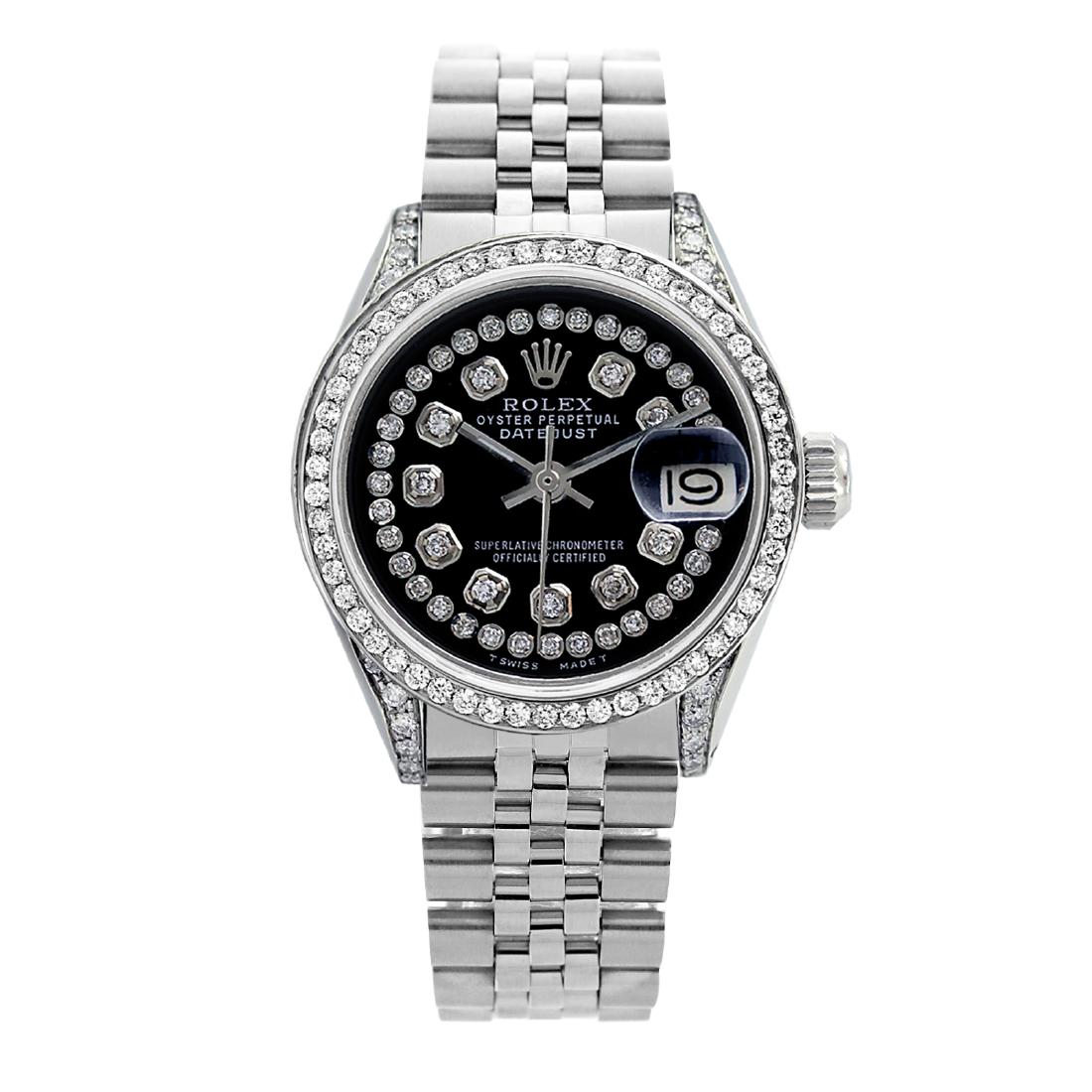 Rolex Pre-owned 36mm Mens String Black Dial Stainless: REF-640Y2W - SKU: LA002MSS038Estimated Pre-Owned Retail Price: $12300 Condition: Pre-owned / Excellent Condition Model: Rolex DateJust Gender: Mens Dial: String Black Dial Dial Marker: 10 Genuine Diam