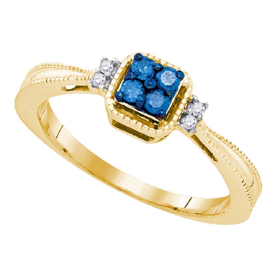 0.15 CTW Blue Color Diamond Simple Cluster Ring 10KT: REF-14M9H- SKU: GD90457 ---- 0.15 CTW Blue Color Diamond Simple Cluster Ring 10KT Yellow Gold Manufacturer's Suggested Retail Price: $590.00 Mainstone Type: Colored Blue Diamond @ 0.13ct Mainstone Col