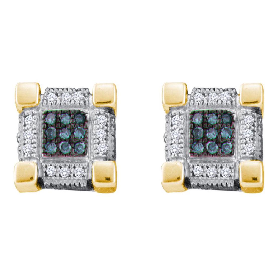 0.28 CTW Mens Blue Color Diamond Cube Square 3D Cluster: REF-22F4N- SKU: GD58355 ---- 0.28 CTW Mens Blue Color Diamond Cube Square 3D Cluster Earrings 10KT Yellow Gold Manufacturer's Suggested Retail Price: $880.00 Mainstone Type: Colored Blue Diamond @ 0.2