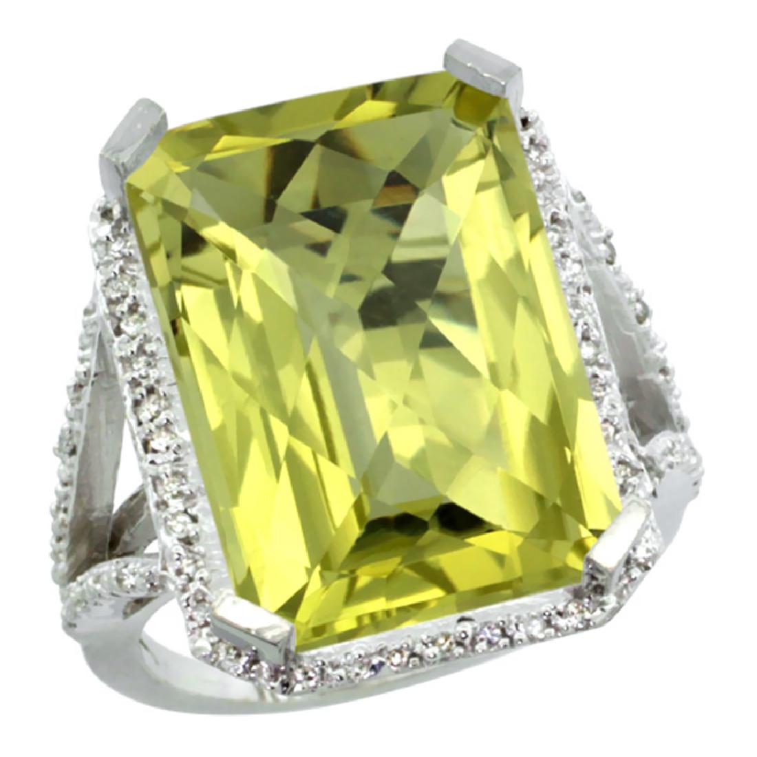 Natural 13.72 ctw Lemon-quartz & Diamond Engagement: REF-73X9A ---- SKU:SC-CW427140 ---- Manufacturer's Suggested Retail Price - $2300.00 ---- Natural 13.72 ctw Lemon-quartz & Diamond Engagement Ring 14K White Gold Gemstone: Natural emerald-shape Lemon-