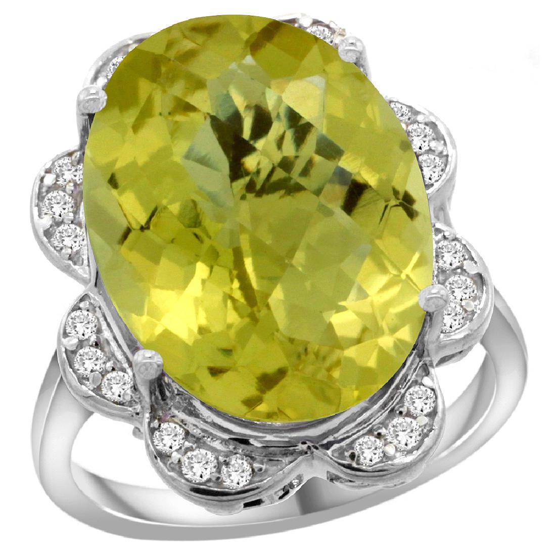 Natural 13.83 ctw lemon-quartz & Diamond Engagement: REF-117W6K ---- SKU:SC-R308021W27 ---- Manufacturer's Suggested Retail Price - $3600.00 ---- Natural 13.83 ctw lemon-quartz & Diamond Engagement Ring 14K White Gold Gemstone: Natural Oval-shape lemon-