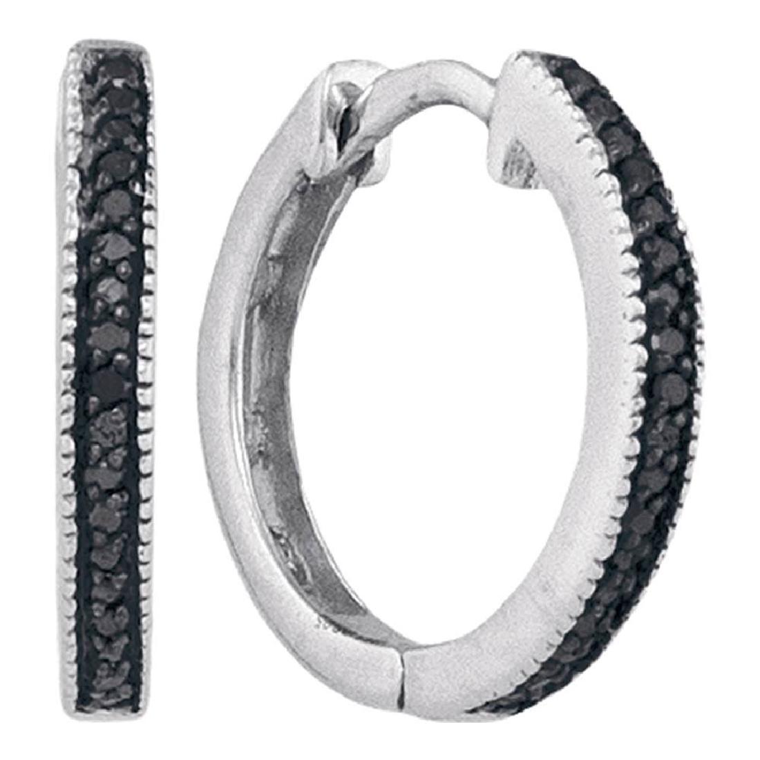 0.10 CTW Black Color Diamond Hoop Earrings 10KT White: REF-12X2Y- SKU: GD92541 ---- 0.10 CTW Black Color Diamond Hoop Earrings 10KT White Gold Manufacturer's Suggested Retail Price: $470.00 Mainstone Type: Colored Black Diamond @ 0.10ct Mainstone Color: B