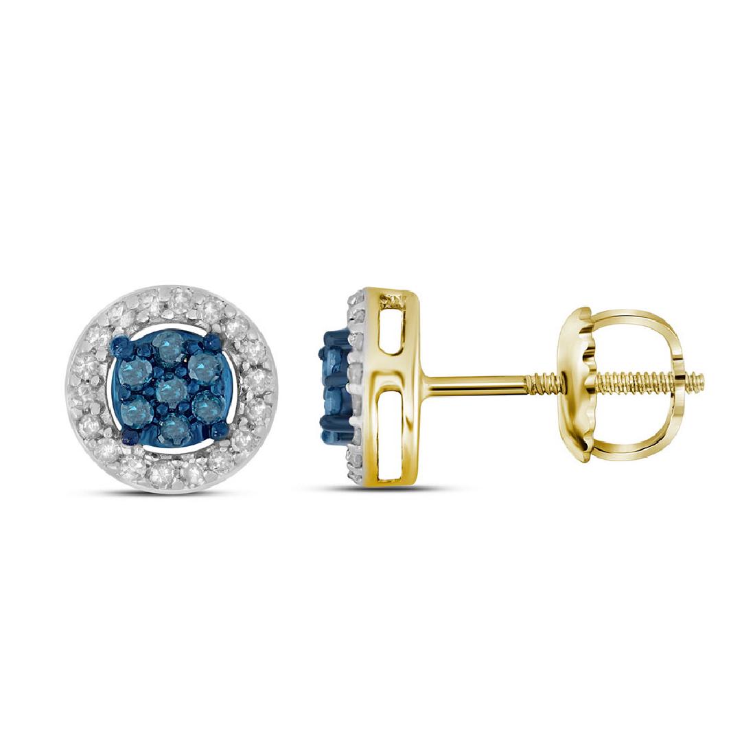 0.25 CTW Blue Color Diamond Cluster Stud Screwback: REF-18K7W- SKU: GD65936 ---- 0.25 CTW Blue Color Diamond Cluster Stud Screwback Earrings 10KT Yellow Gold Manufacturer's Suggested Retail Price: $740.00 Mainstone Type: Diamond @ 0.13ct Mainstone Colo