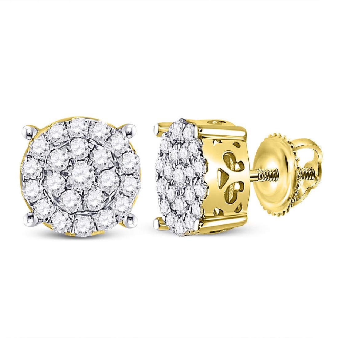 0.50 CTW Diamond Cluster Earrings 10KT Yellow Gold -: REF-37W5K- SKU: GD113162 ---- 0.50 CTWDiamond Cluster Earrings 10KT Yellow Gold Manufacturer's Suggested Retail Price: $1470.00 Mainstone Type: Diamond @ 0.50ct Mainstone Color: I-J Mainstone Clarity: