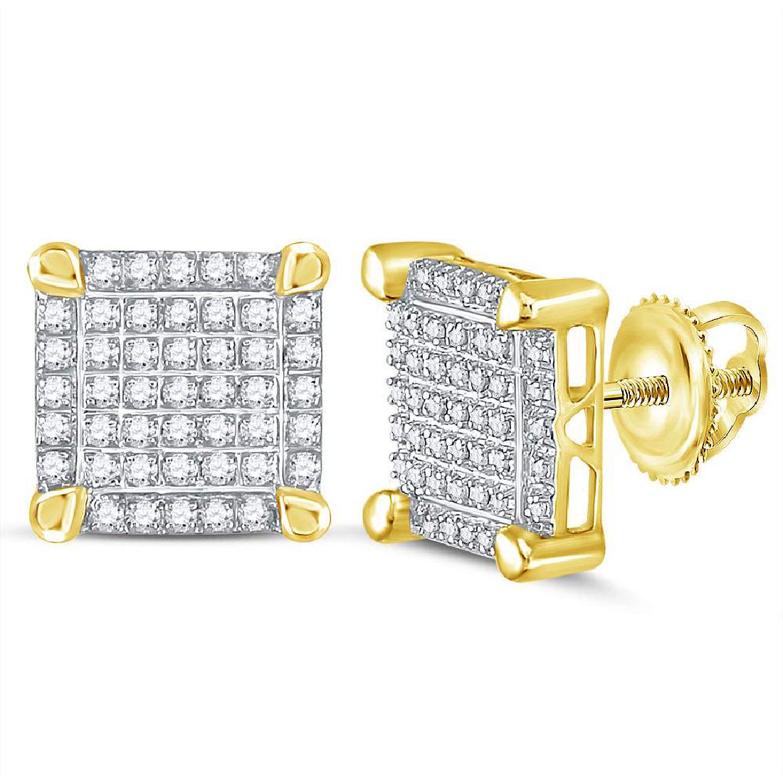 0.25 CTW Mens Diamond Square Cluster Stud Earrings 10KT: REF-19X4Y- SKU: GD111226 ---- 0.25 CTW Mens Diamond Square Cluster Stud Earrings 10KT Yellow Gold Manufacturer's Suggested Retail Price: $760.00 Mainstone Type: Diamond @ 0.25ct Mainstone Color: J-K M
