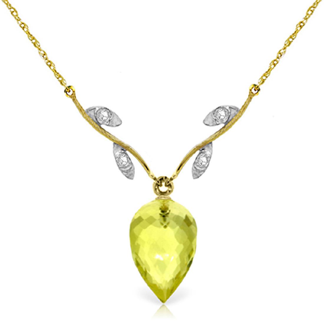 Genuine 9.02 ctw Lemon Quartz & Diamond Necklace: REF-33K2V ---- SKU:GG-4698 ---- Manufacturer's Suggested Retail Price: $1000.00 ---- Genuine 14K Yellow Gold 9.02 ctw Lemon Quartz & Diamond Necklace Diamond and/or Gemstone: Lemon Quartz & Diamond Di
