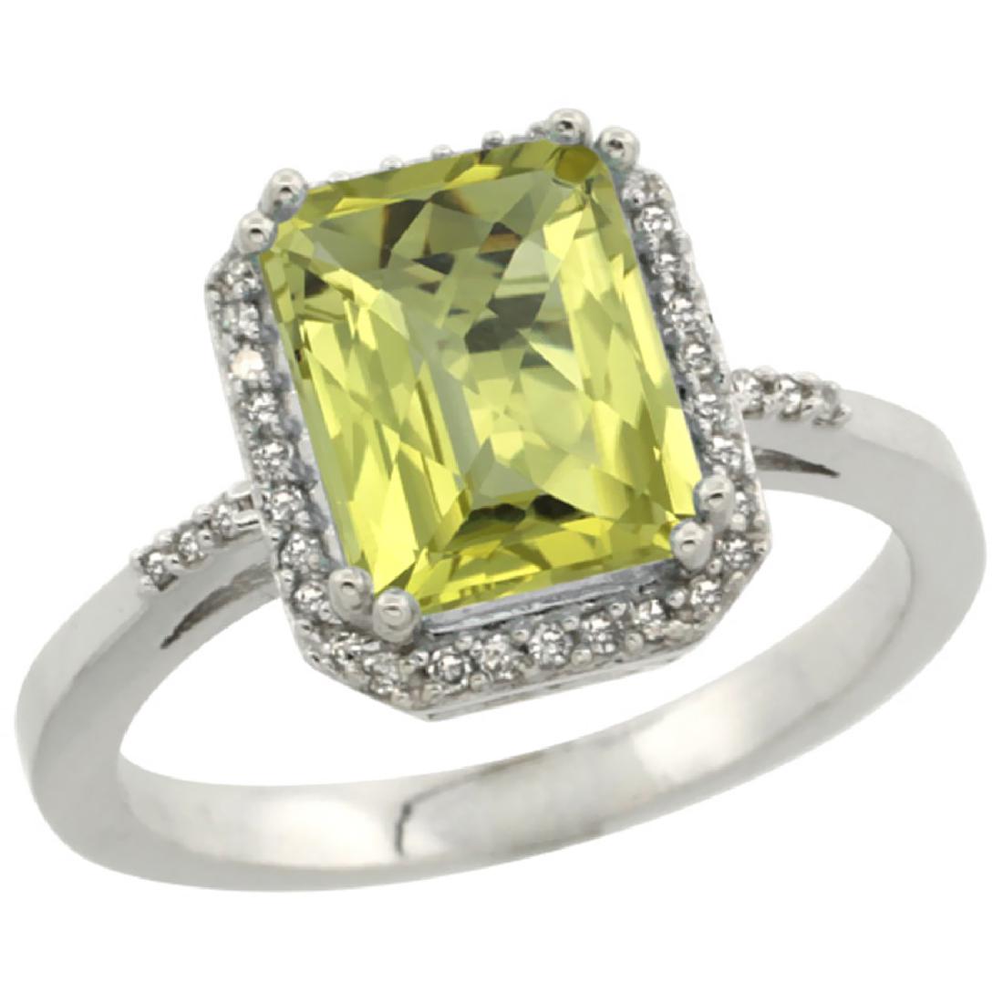 Natural 2.63 ctw Lemon-quartz & Diamond Engagement Ring: REF-42V2F ---- SKU:SC-CW427122 ---- Manufacturer's Suggested Retail Price - $1300.00 ---- Natural 2.63 ctw Lemon-quartz & Diamond Engagement Ring 14K White Gold Gemstone: Natural emerald-shape Lemon-q