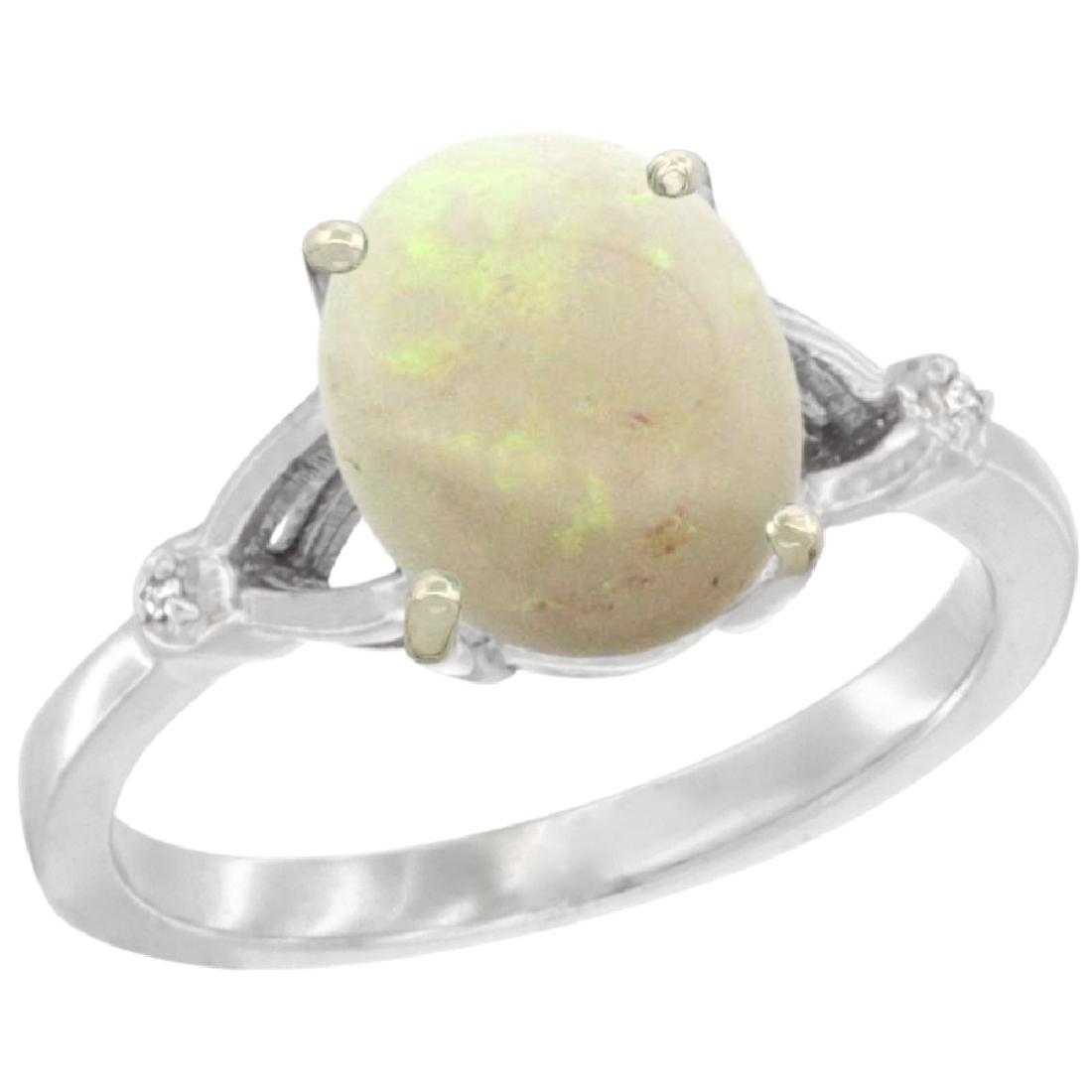 Natural 1.42 ctw Opal & Diamond Engagement Ring 10K: REF-24R2Z ---- SKU:SC-CW920112 ---- Manufacturer's Suggested Retail Price - $800.00 ---- Natural 1.42 ctw Opal & Diamond Engagement Ring 10K White GoldGemstone: Natural Oval-shape Opal @ 1.41 ctwDiamo