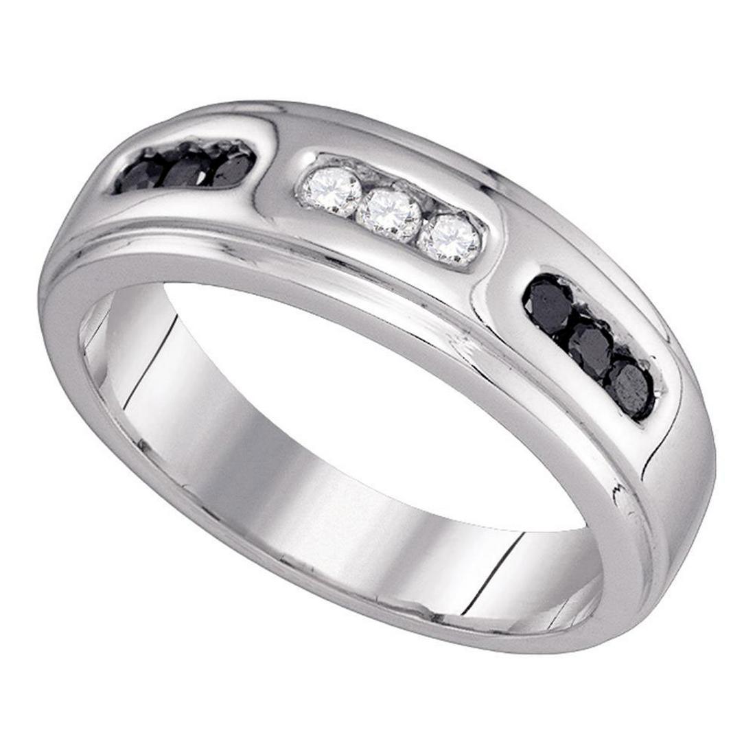 0.35 CTW Black Color Diamond Channel-set Mens: REF-34M4H- SKU: GD81408 ---- 0.35 CTW Black Color Diamond Channel-set Mens Anniversary Ring 10KT White Gold Manufacturer's Suggested Retail Price: $1350.00 Mainstone Type: Colored Black Diamond @ 0.25