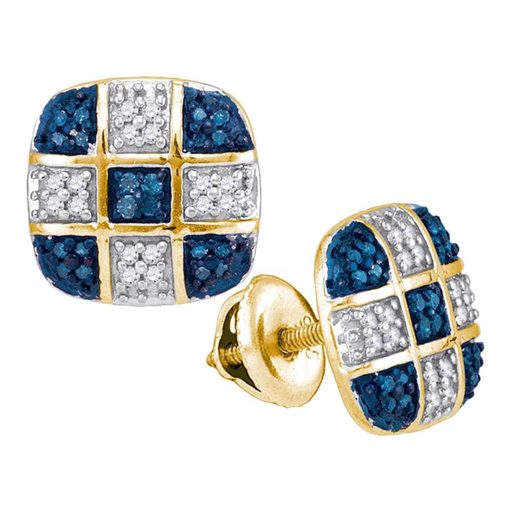 0.25 CTW Blue Color Diamond Checkered Stud Earrings: REF-24H2M- SKU: GD88946 ---- 0.25 CTW Blue Color Diamond Checkered Stud Earrings 10KT Yellow Gold Manufacturer's Suggested Retail Price: $940.00 Mainstone Type: Colored Blue Diamond @ 0.13ct Mainstone